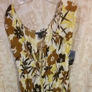 Cream, yellow, and brown tropical peasant dress